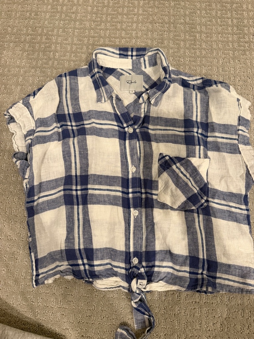 Rails White and Blue Plaid Tie-Front Crop Top